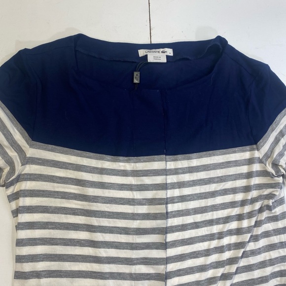 Lacoste Blue On Top White & Grey Striped Long Sleeve Viscose/Rayon Dress NWOT 8 - Picture 9 of 14